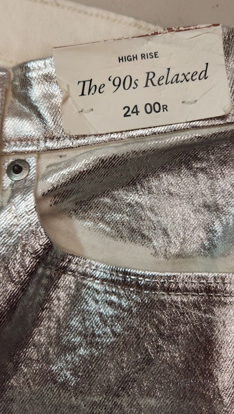 Abercrombie & Fitch 90s Relaxed High Rise Jeans Womens 24 00R Silver Metallic - Picture 4 of 14